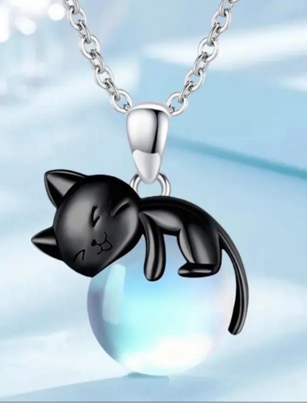 Black Cat Crystal Ball Necklace